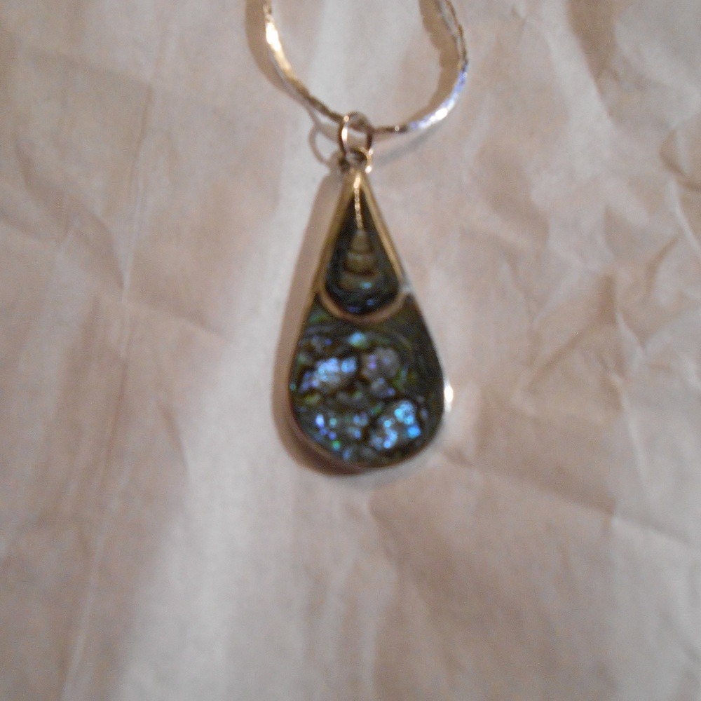 Silver and Abalone Raindrop Pendant